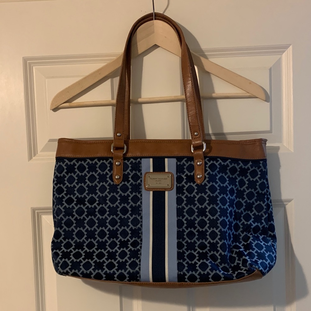 Tommy Hilfiger Blue and Tan Patterned Tote